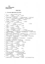 English Worksheet: An Exam for Pre-Intermediate Students