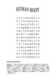 English worksheet: Body (word search)