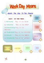 English Worksheet: weekdays and planets