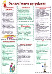 English Worksheet: General QUIZZES for warm up