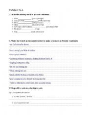 English worksheet: Present continues