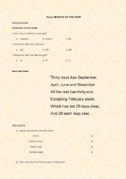 English Worksheet: Poem MONTHS OF THE YEAR