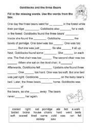 English Worksheet: Goldilocks and  theThree Bears cloze