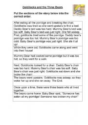 English Worksheet: Goldilocks mixed up story 