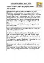 Goldilocks mixed up story 