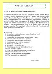 English Worksheet: READING PRACTICE: WALTER SULLIVAN