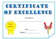 English Worksheet: certificate of excellence