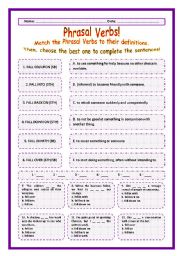 English Worksheet: > Phrasal Verbs Practice 32! > --*-- Definitions + Exercise --*-- BW Included --*-- Fully Editable With Key!
