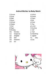 English Worksheet: Animals Mother to Baby Match