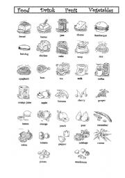 English Worksheet: Food, Drinks, Fruit and Vegetables Dictionary