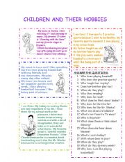 English Worksheet: Children and Hobbies
