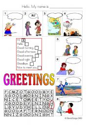 English Worksheet: Greetings: colour and grayscale.