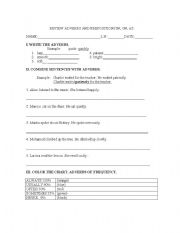 English Worksheet: ADVERBS AND FREQUENCY ADVERBS, PREPOSITIONS IN, ON, AT