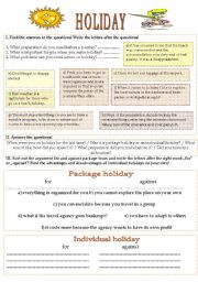 English Worksheet: Speaking - Holiday  : Package holiday pros and cons
