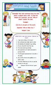 English Worksheet: Surfing with Subjects and verbs!