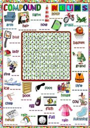 English Worksheet: Compound nouns - WORDSEARCH (B&W included)