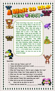 English Worksheet: Comprehension - A Visit to the Rainforest