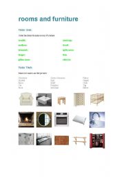 English worksheet: Rooms and furniture