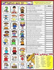 English Worksheet: Who am I? Editable