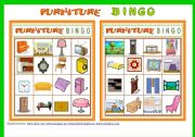 English Worksheet: FURNITURE BINGO Game # 10 cards # Vocabulary ist # Bingo Instructions #  fully editable