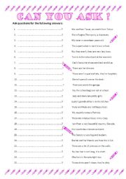 English Worksheet: Questions with to be-present 