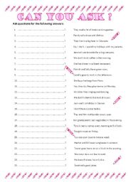 English Worksheet: Questions -Present Simple
