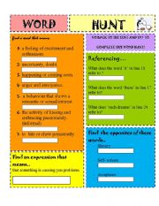English Worksheet: word hunt ( for the article on dreams)