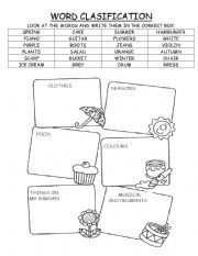 English Worksheet: word clasification