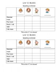 English worksheet: MUSIC SPEAKING WORKSHEET