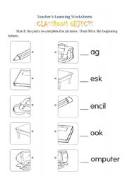 English Worksheet: classroom objects