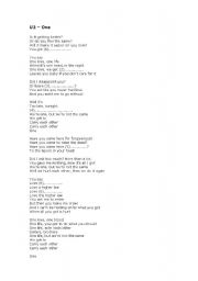 English worksheet: U2 - One