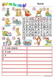 English Worksheet: What can the cats do?: colour and grayscale with answer keys