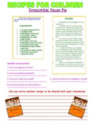 English Worksheet: recipes for kids