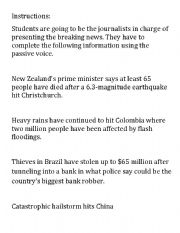 English Worksheet: Natural Disasters news