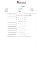English Worksheet: Family Riddle and Wordsearch