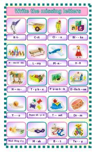 English Worksheet: Toys (fill in the missing letters)