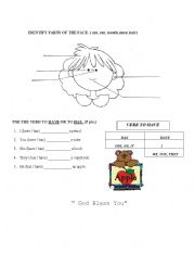 English Worksheet: Parts of the Face and Verb to Have