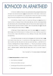 English Worksheet: BOYHOOD IN APARTHEID - RACISM