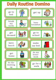 English Worksheet: DAILY ROUTINE DOMINO Game # Instructions # Fully editable