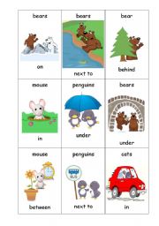 English Worksheet: Preposition Uno Card Game - Animals and Positions - Set 3 of 4