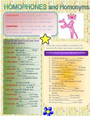 English Worksheet: HOMOPHONES & HOMONYMS(B&W INCLUDED)