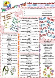 English Worksheet: Months+ordinals+adjectives