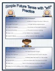 English Worksheet: Simple Future with 