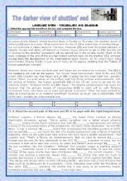 English Worksheet: SPACE EXPLORATION -THE DARKER VIEW OF SHUTTLES� END