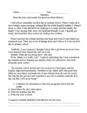 English Worksheet: narrative reading and writing