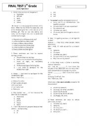 English Worksheet: Final Test for 1st Grade of Senior High School