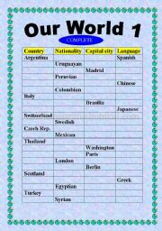 English worksheet: our world 1