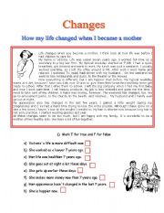 English Worksheet: How my life changed when I became a mother