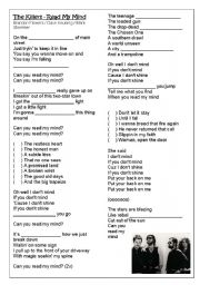 English Worksheet: The Killers - Read my mind Activity