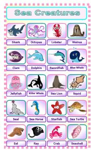 English Worksheet: SEA CREATURES PICTIONARY